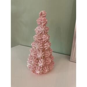 Pink Meringue Looking Christmas Tree Holiday Decoration NEW Glitter Gold Accents